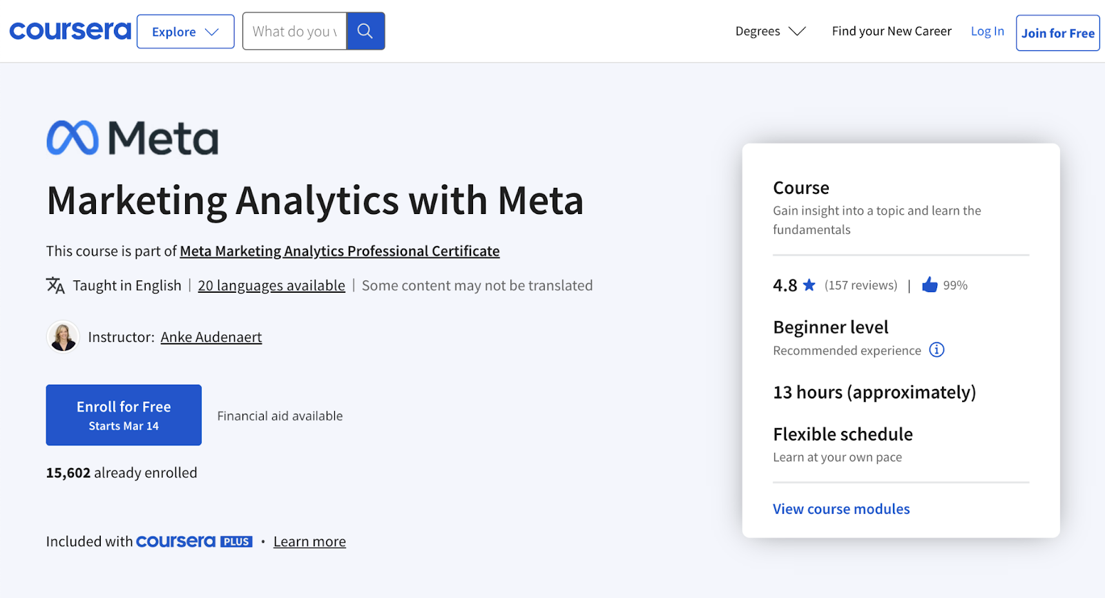 Marketing Analytics with Meta course