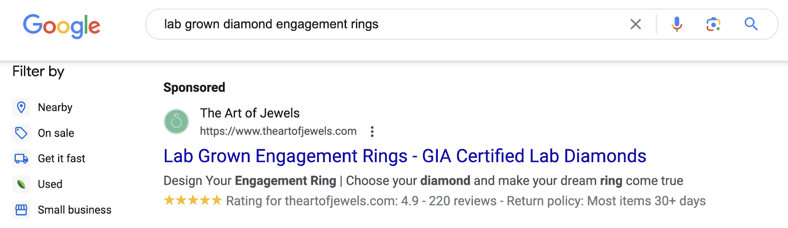 An ad with the title "Lab Grown Engagement Rings - GIA Certified Lab Diamonds"
