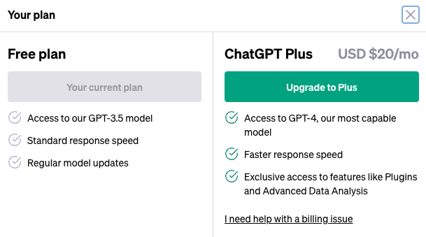 ChatGPT pricing