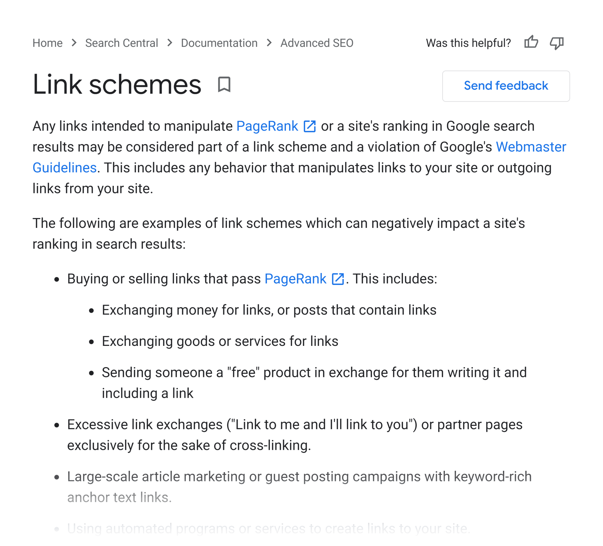 Google guidelines – Link schemes