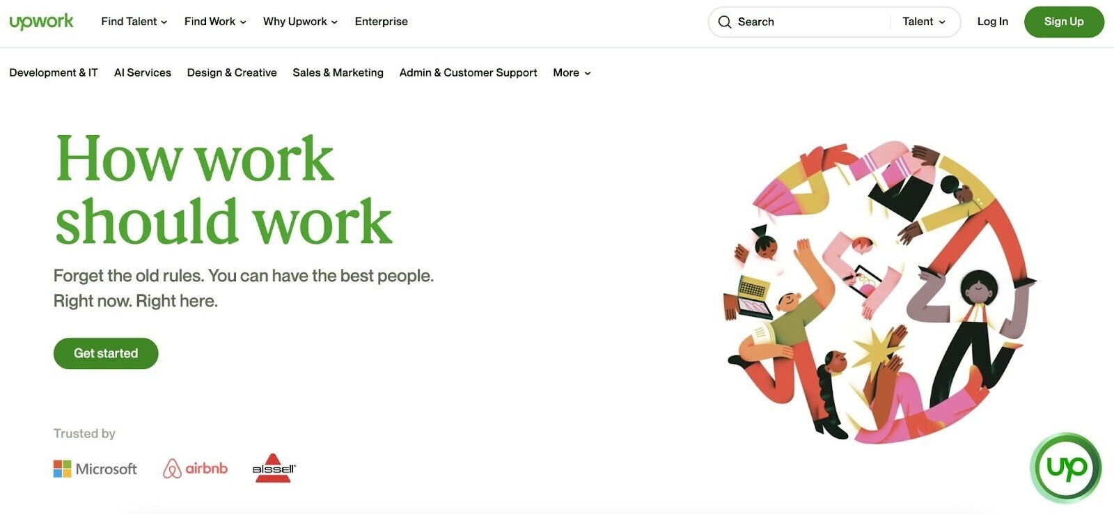 Upwork homepage with title "How work should work"