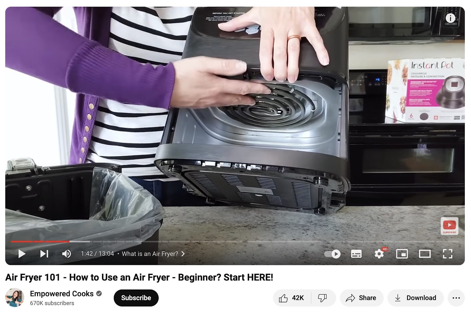 A video on YouTube showing users how to use an air fryer