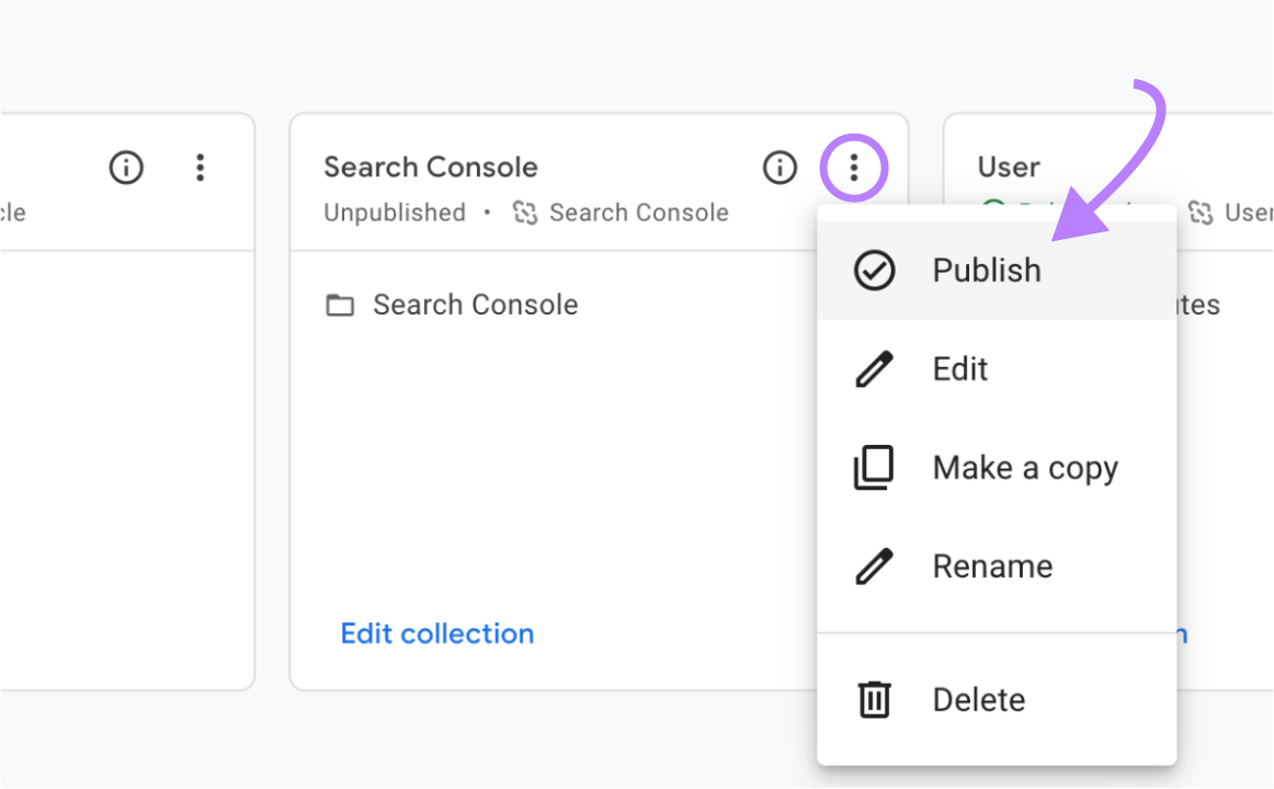 “Publish" button selected from the drop-down menu