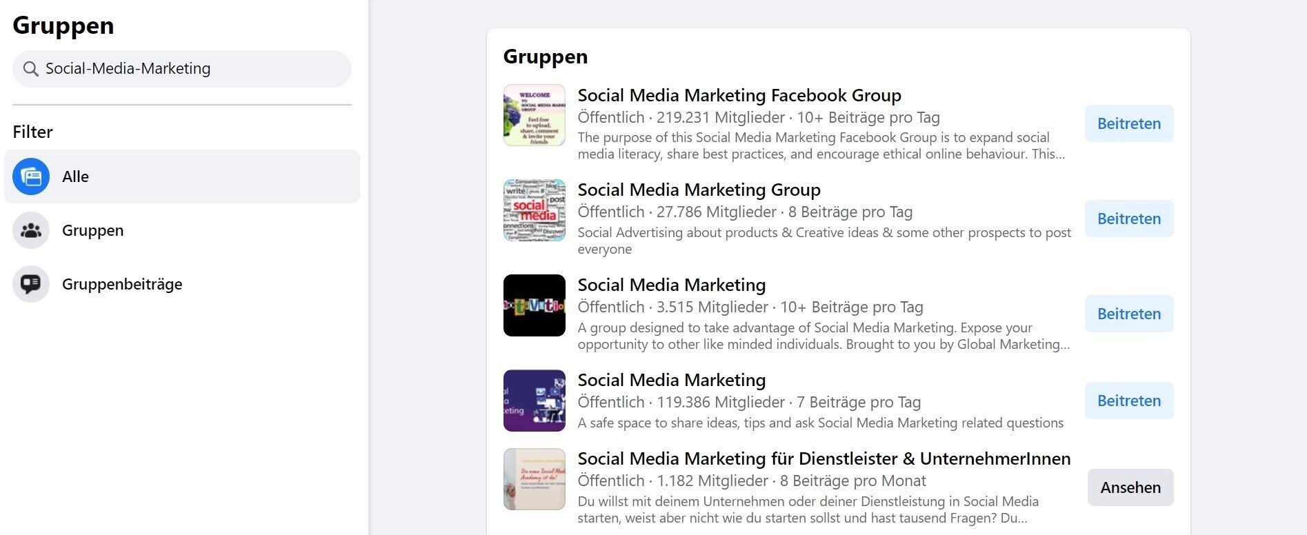 Facebook-Gruppen bilden eine Gemeinschaft von Menschen mit gleichen Interessen