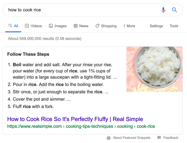 Featured Snippet example