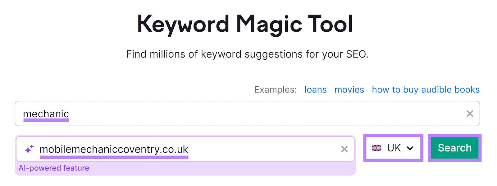 Recherche avec l'outil Keyword Magic