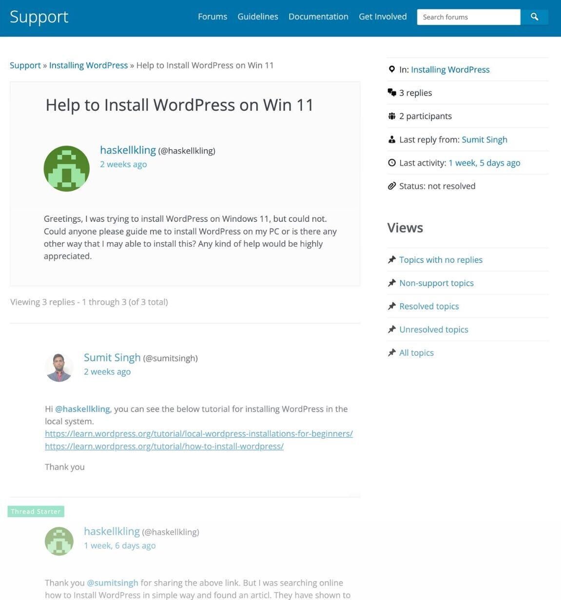 WordPress’s Support forum