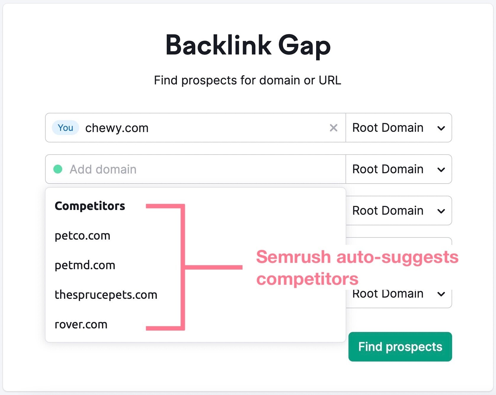 Backlink gap tool with auto-suggested competitors