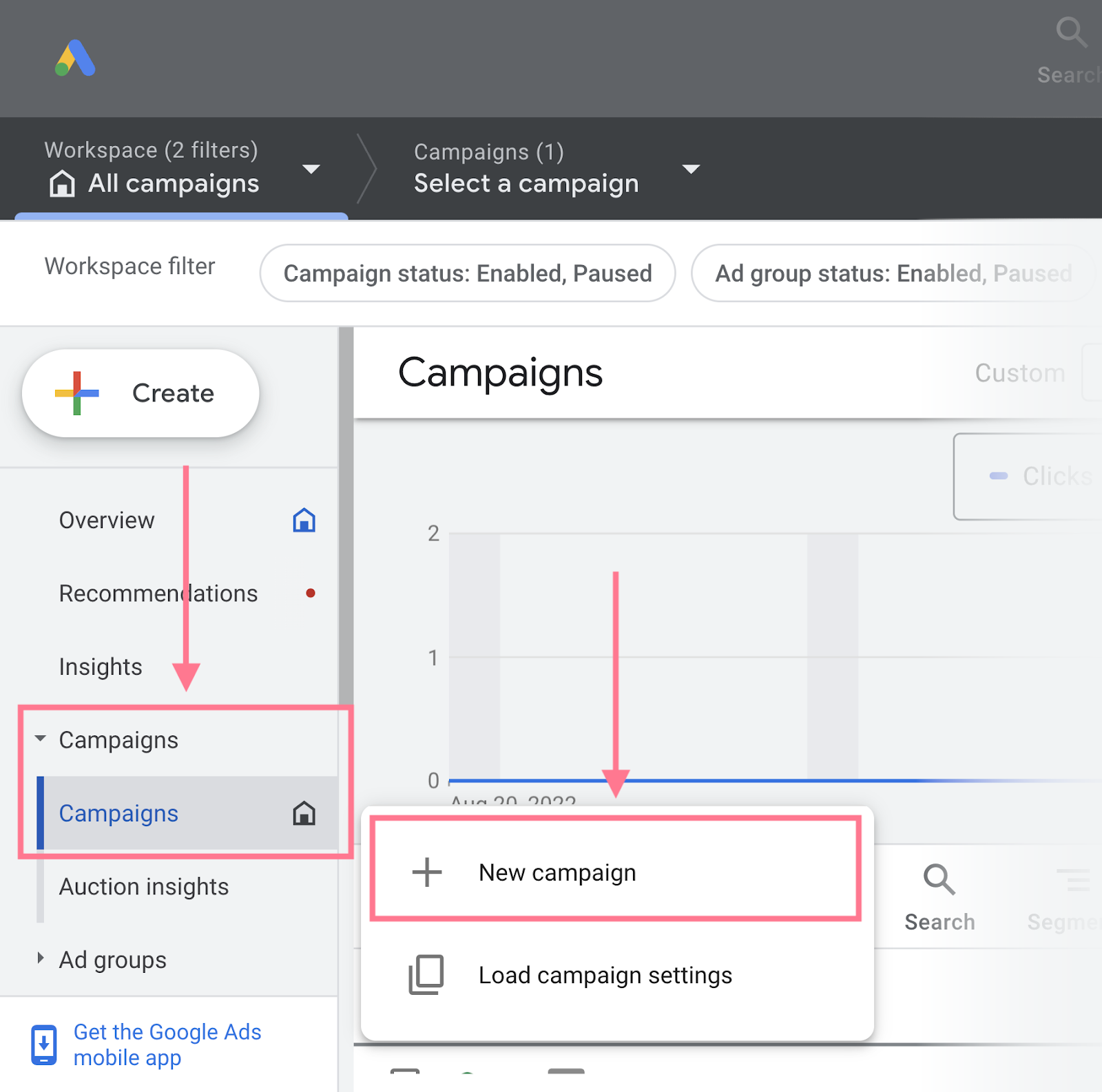 New campaigns in Google Display Ads