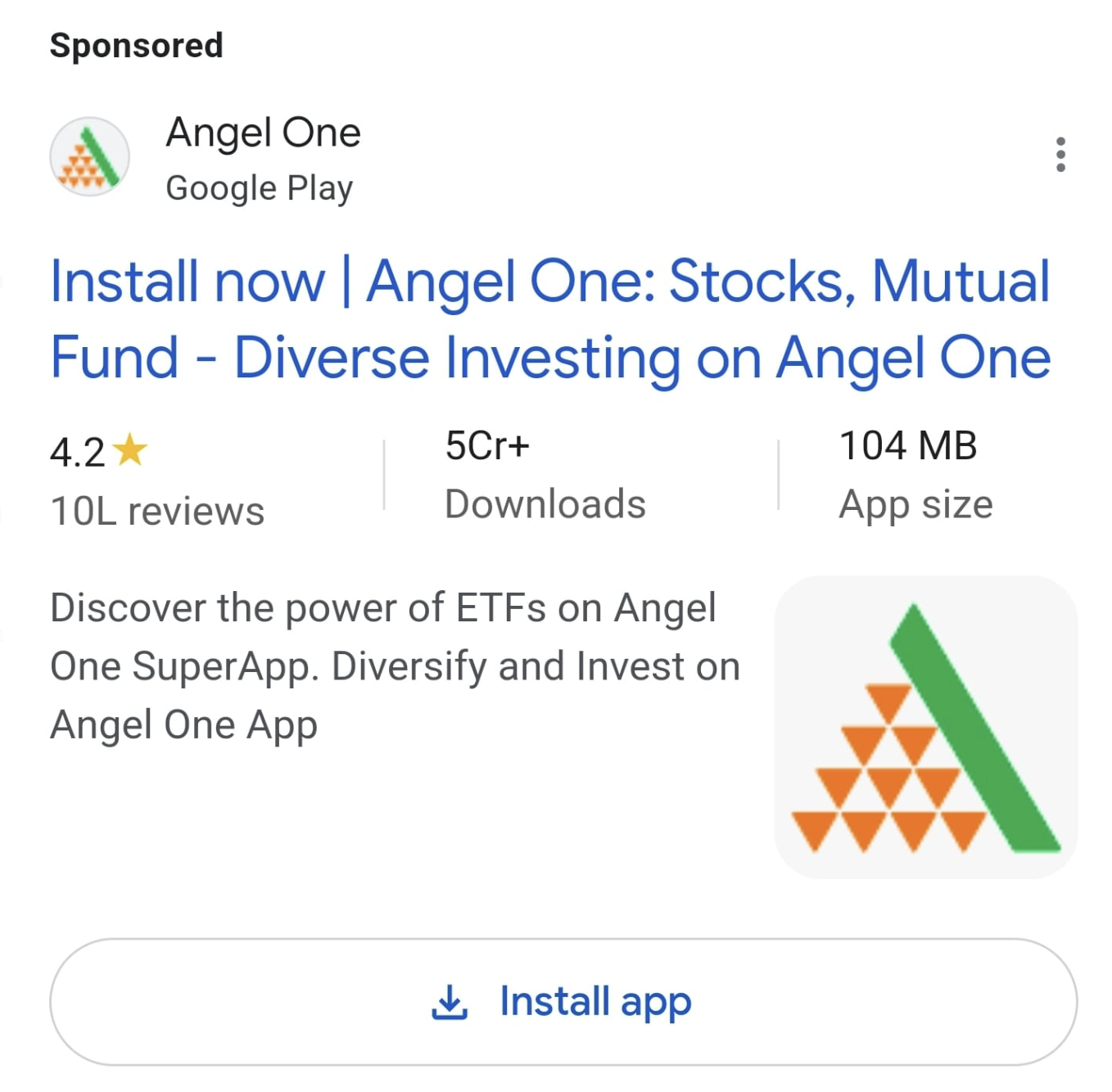 search ad has call to action of install app