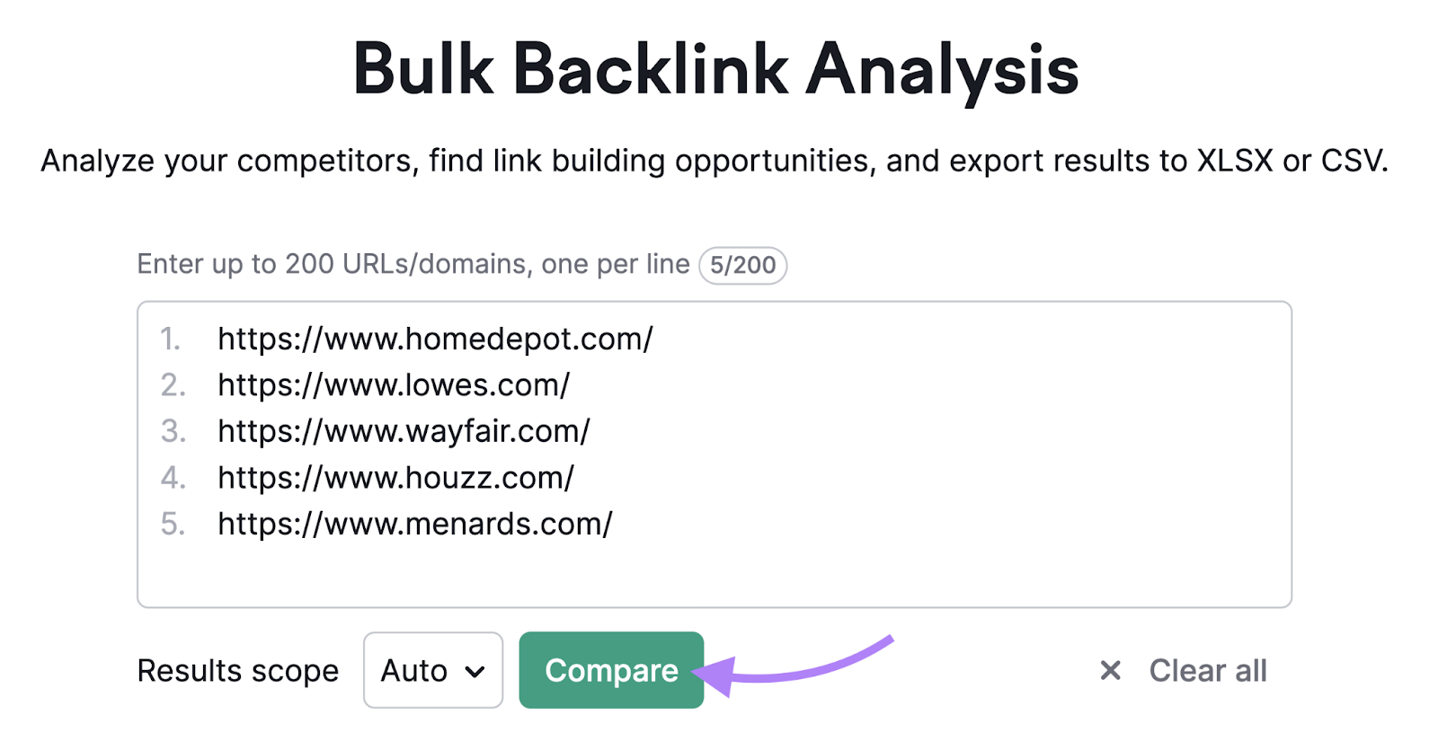 Bulk Backlink Analysis tool
