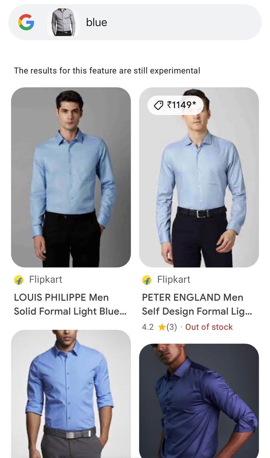 An example of a screenshot of a gray shirt and “blue” text in Google visual search