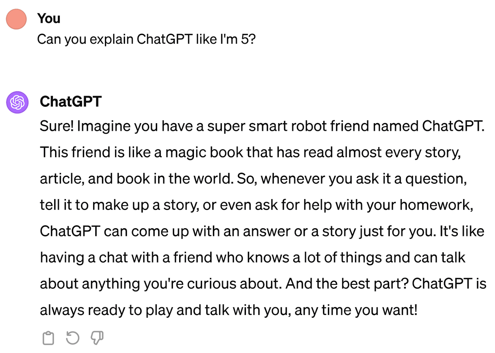 ChatGPT's response to "Can you explain ChatGPT like I'm 5?" query