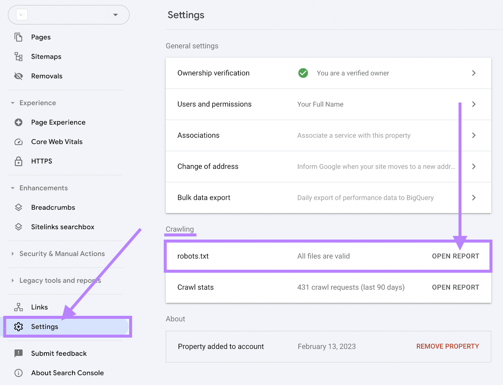 Google Search Console's settings with "robots.txt" successful  the "crawling" conception  highlighted