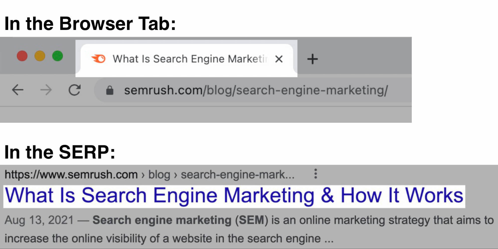 meta title in browser tab and SERP