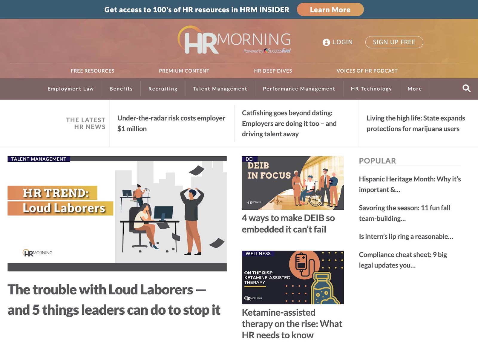 HRMorning's landing page