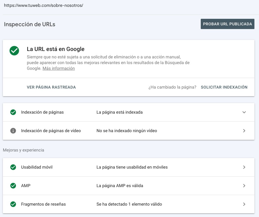 Probar URL en Google Search Console