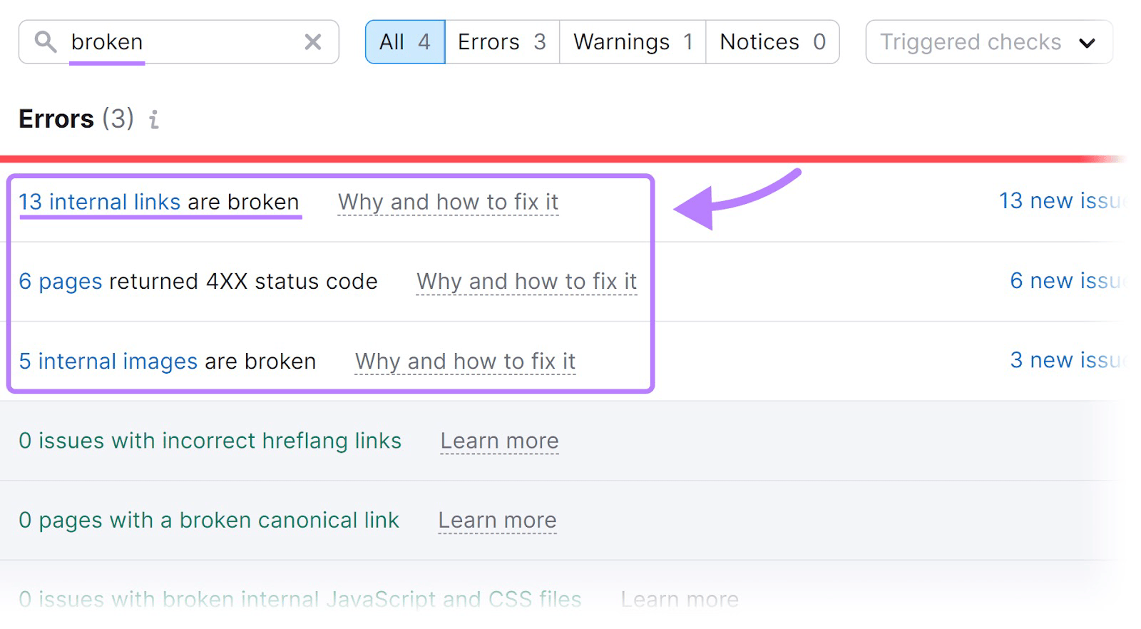 Internal nexus  errors wrong   Site Audit