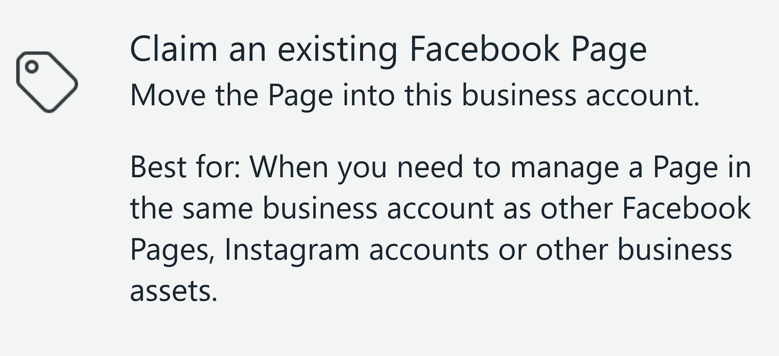 “Claim an existing Facebook Page” option