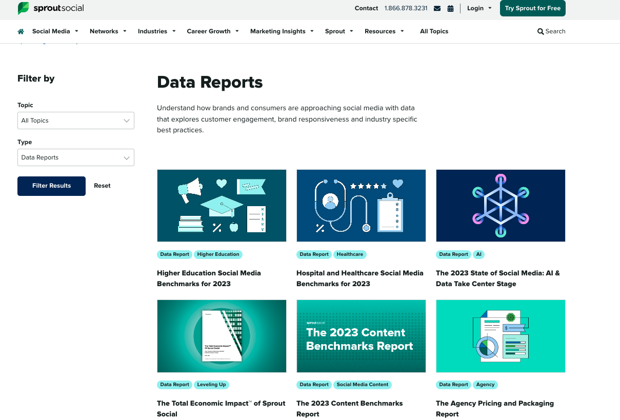 Sprout’s data reports page