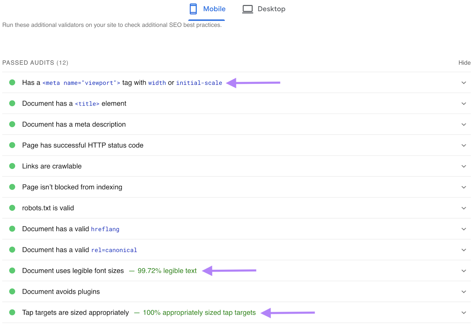 "Passed Audits" conception  of PageSpeed Insights report