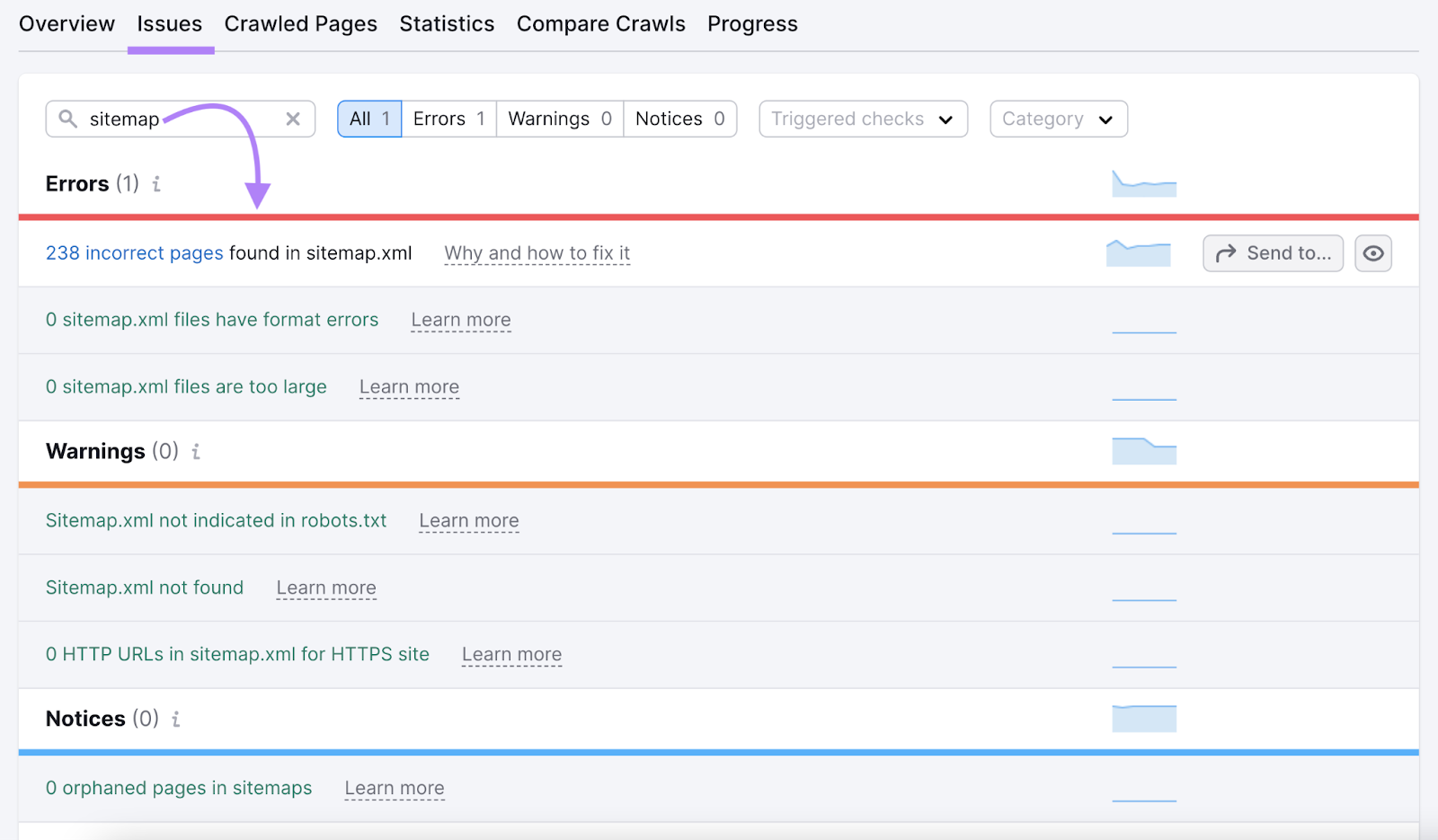 Best Practices for SEO Site Structures 40 Site Audit Issues with "sitemap" entered in the search bar which shows "238 incorrect pages found in sitemap.xml"