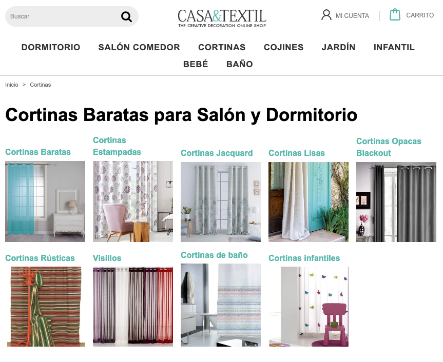 Aspecto de la página mejor posicionada para "cortinas rebajas"