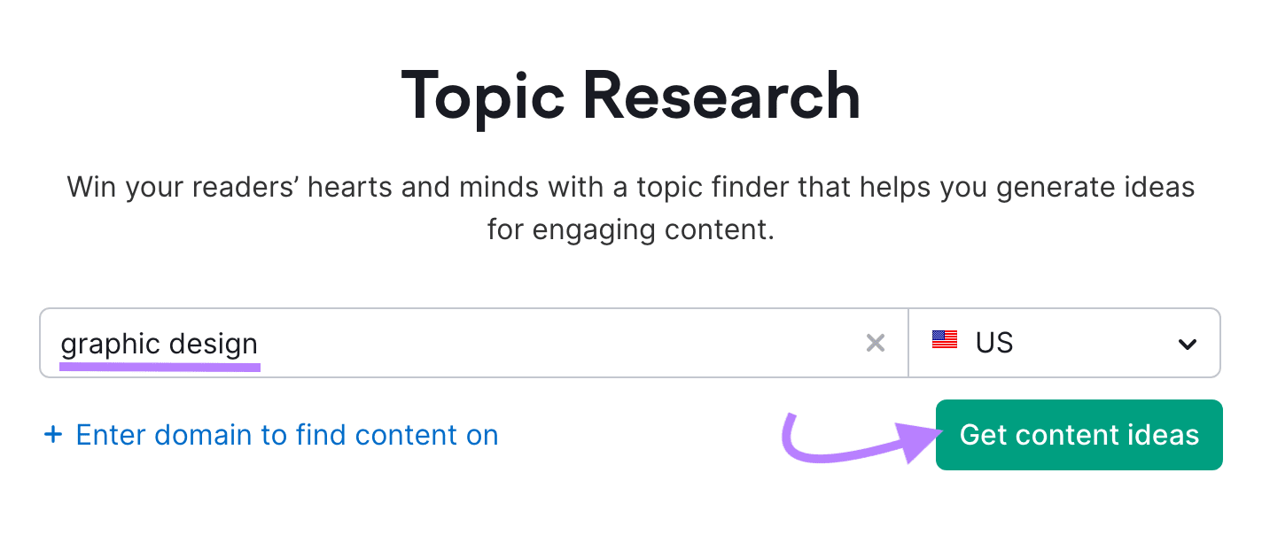"graphic design" entered into the Topic Research tool search bar