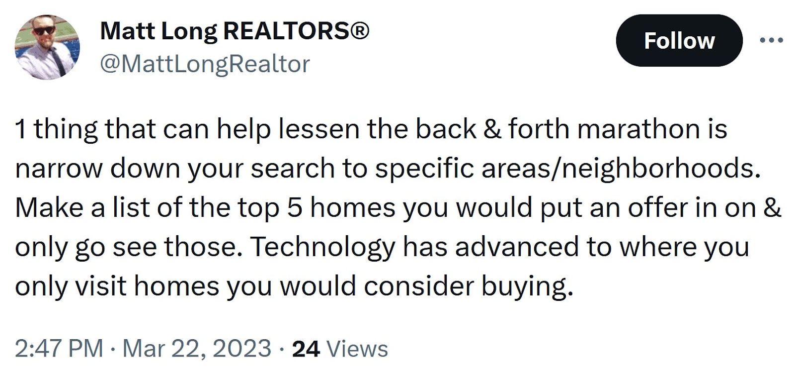 Một bài đăng trên X của "Matt Long REALTORS"