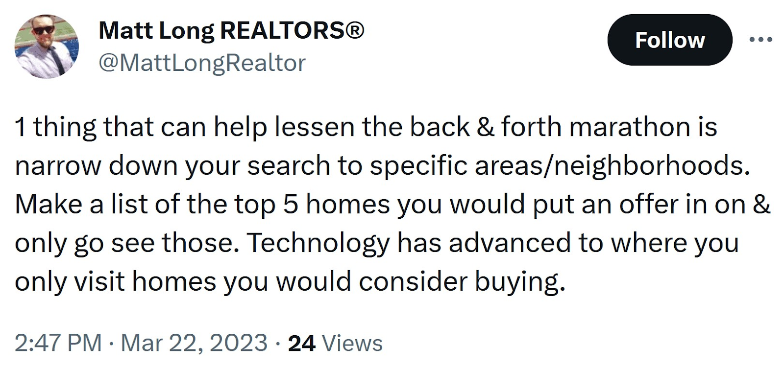 Un post en X de "Matt Long REALTORS"