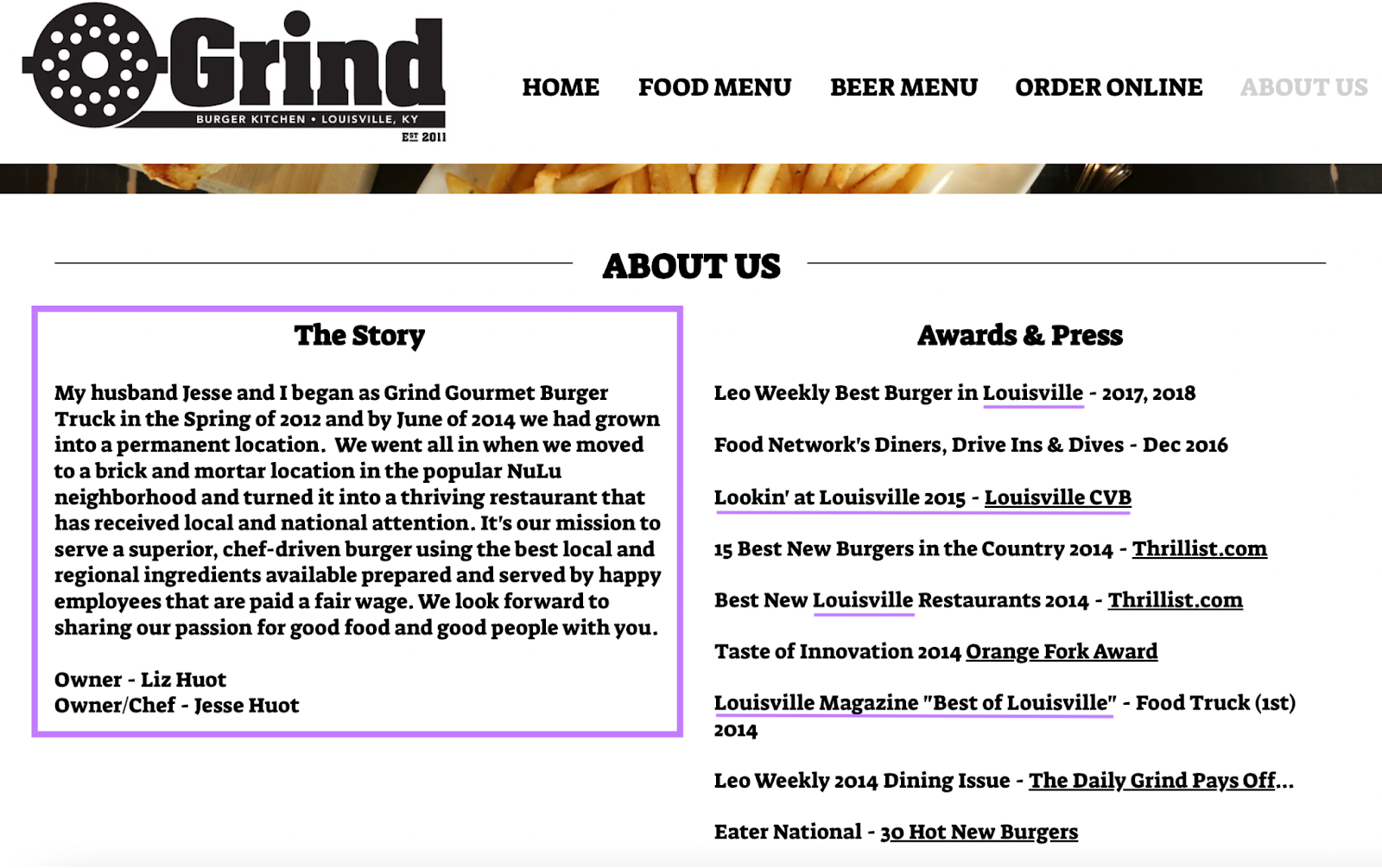 Grind's "About us" landing page