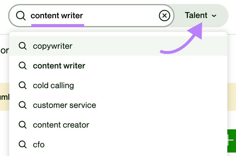 Searching for "content writer" in Upwork search