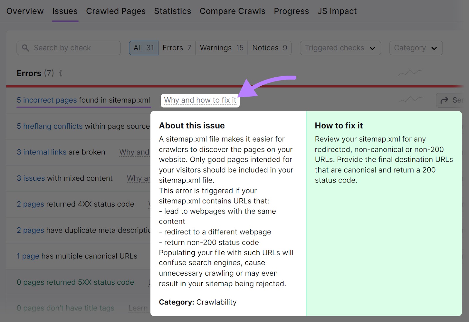 "Why and however  to hole  it" model   successful  Site Audit tool