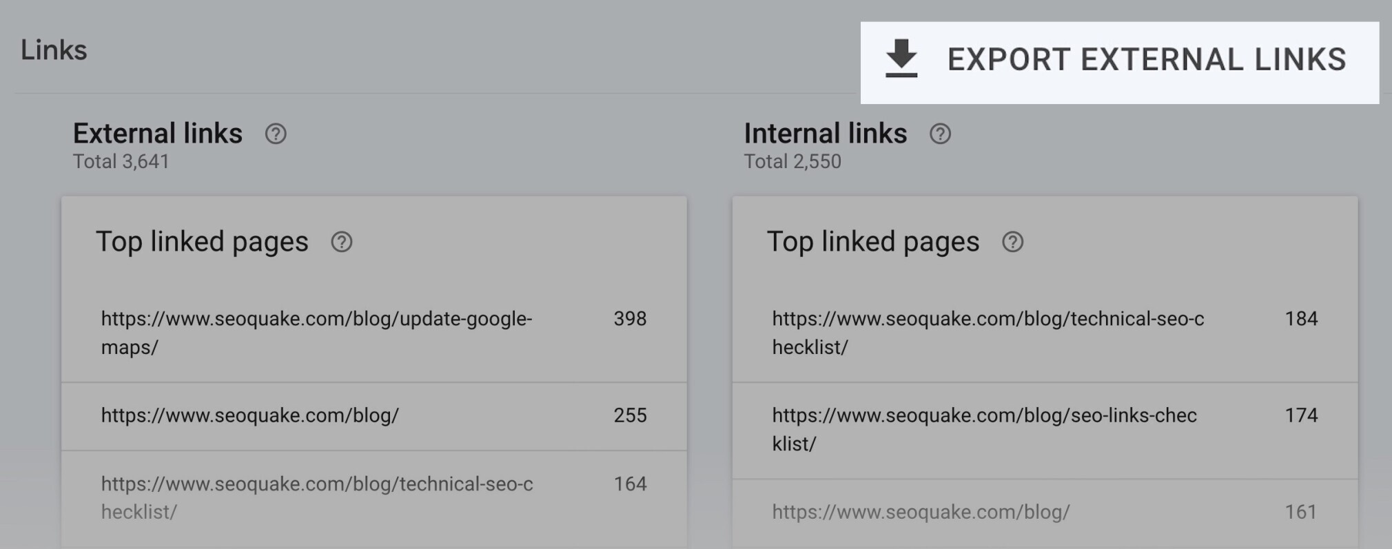 google search console export external links