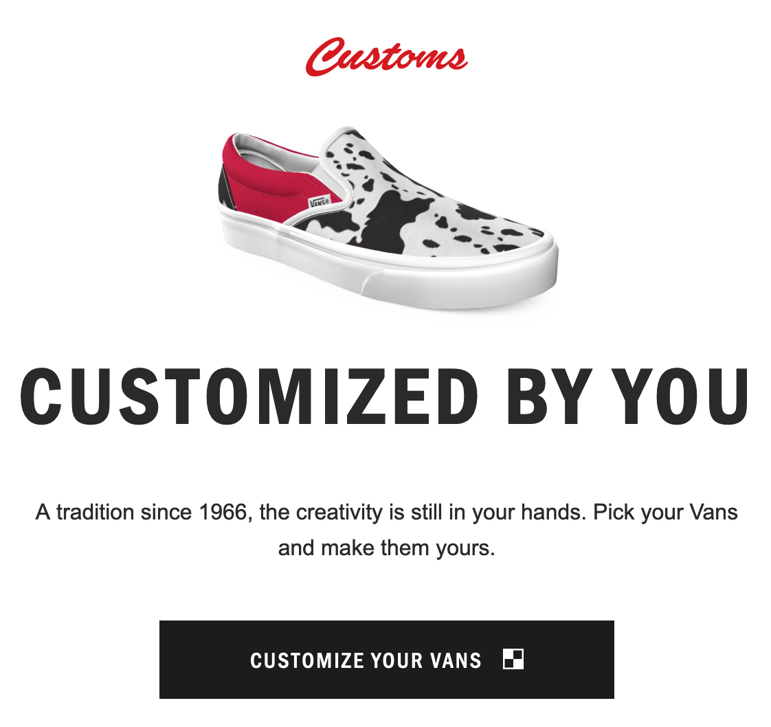 Vans's "Customized by you" section of the website