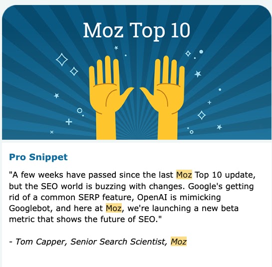 The Moz Top 10's "Pro Snippet" section