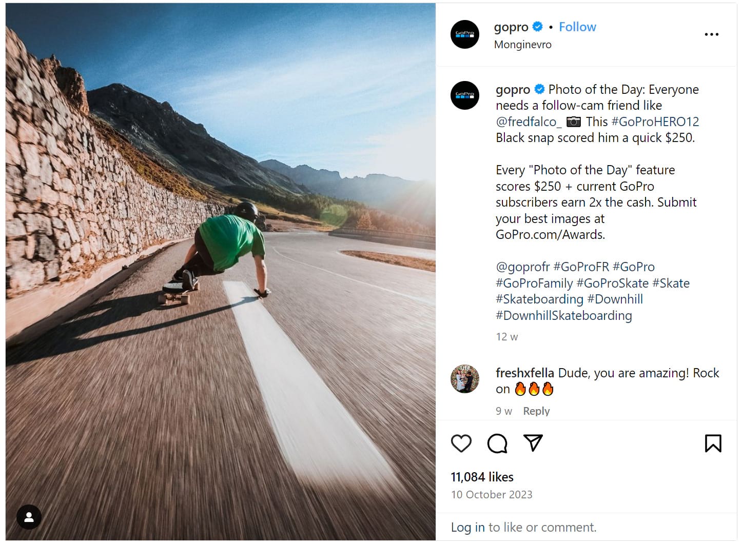 GoPro's post on Instagram with user-generated image