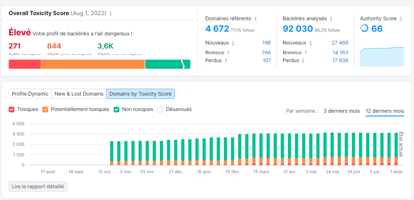 Semrush, Backlink Audit, vue d'ensemble
