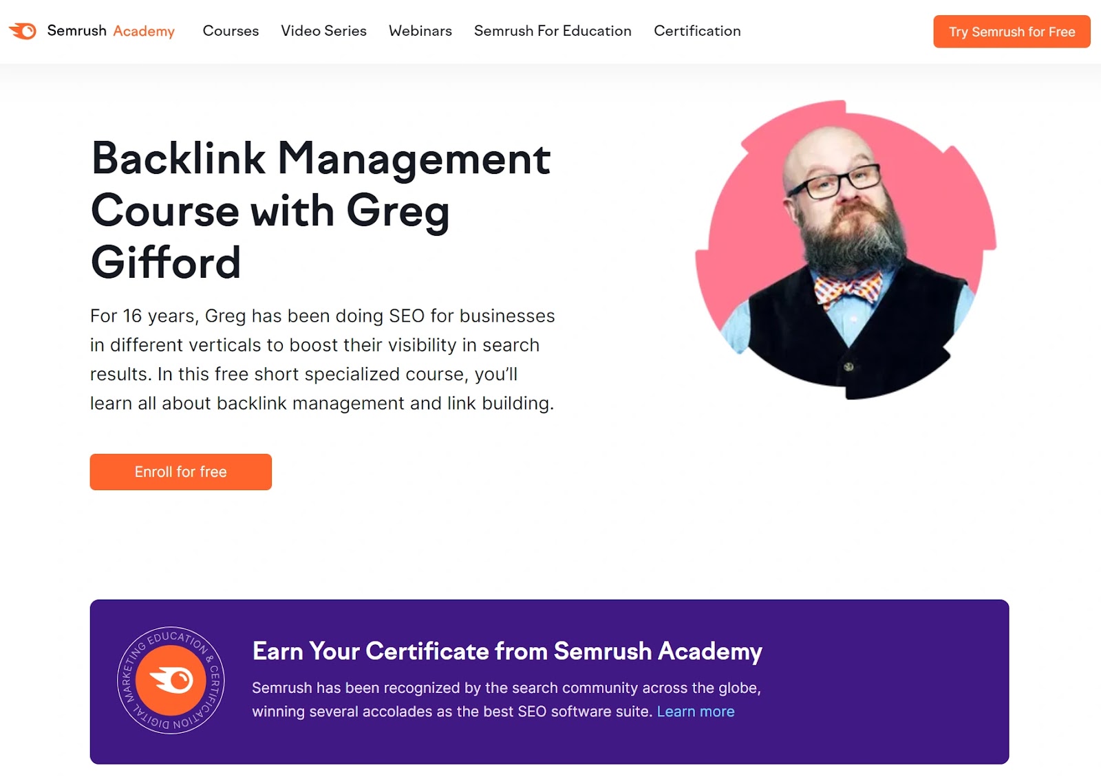 Backlink Management Course with Greg Gifford landing page