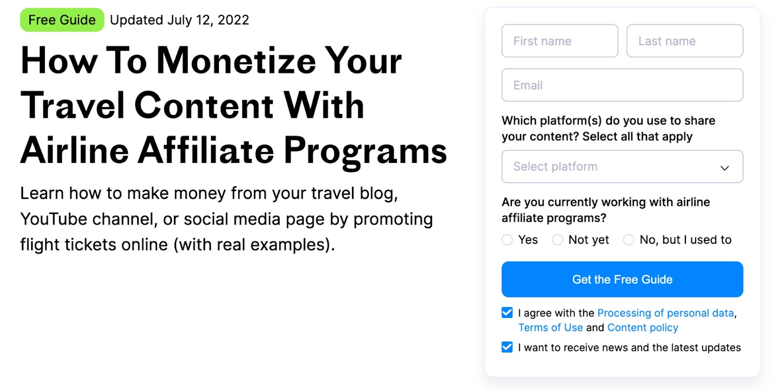 Travelpayouts's guide on monetizing travel content