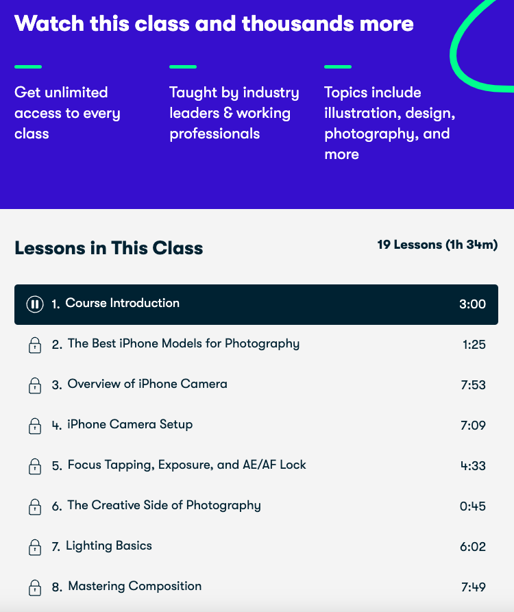 An example of what’s included in the class from Skillshare