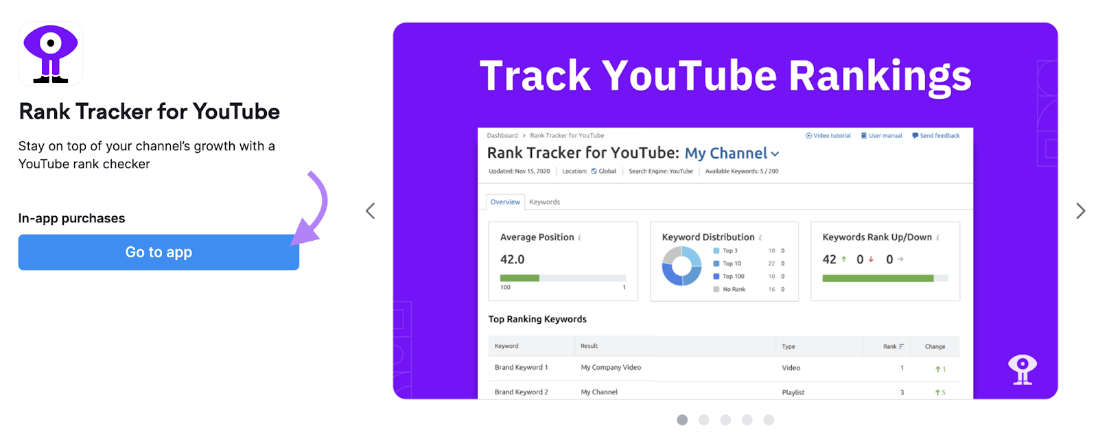 Rank Tracker for YouTube landing page