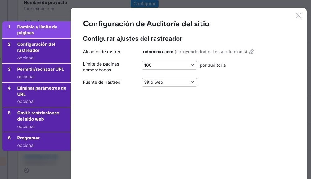 configuracion de auditoria del sitio