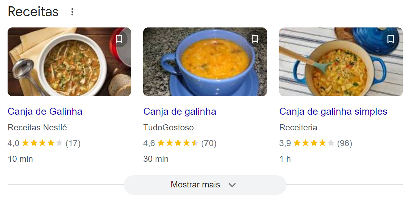 Novas oportunidades de crescimento com dados sobre SERP features 15 bloco de receitas na serp