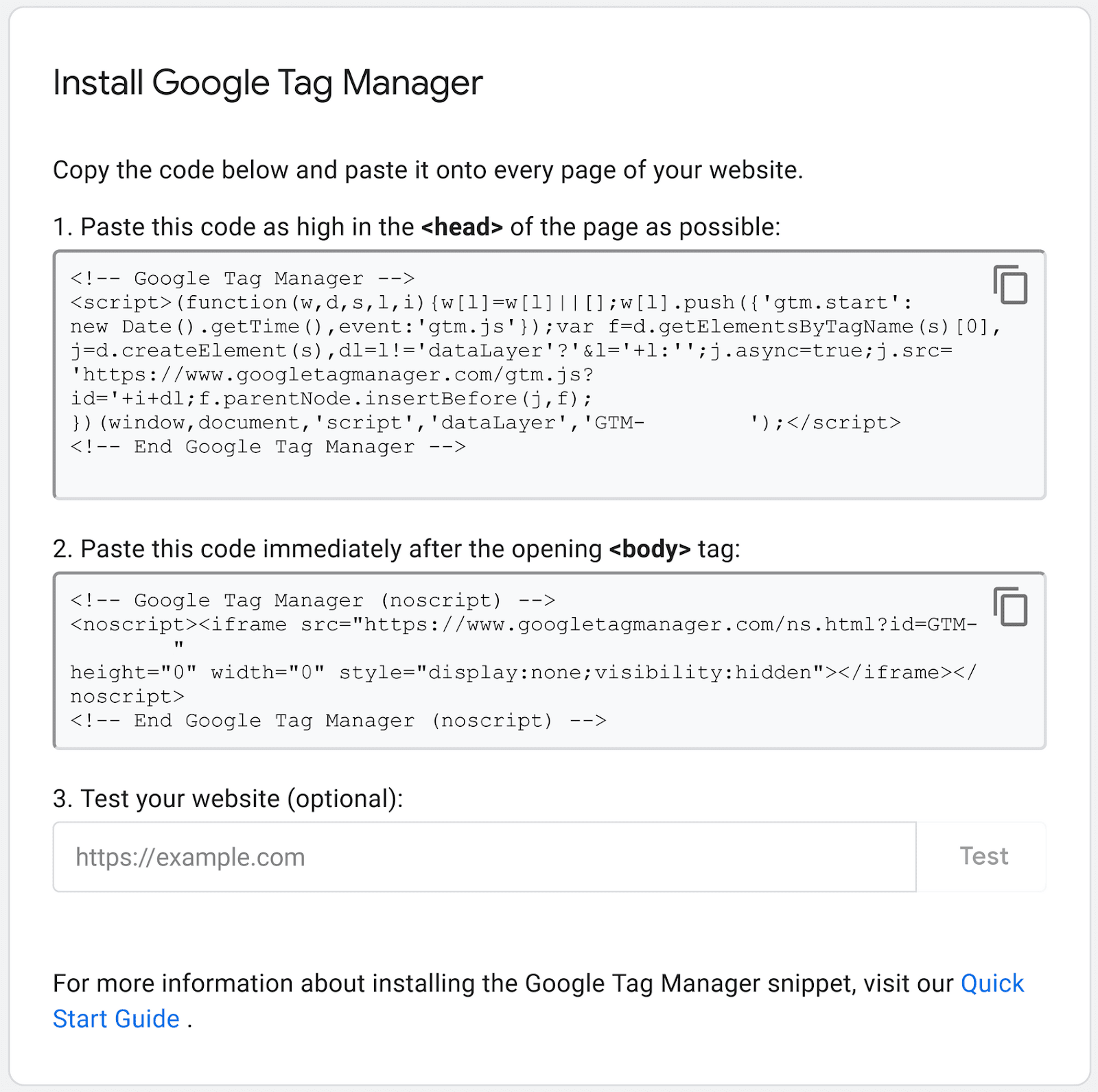 Google Tag Manager install code