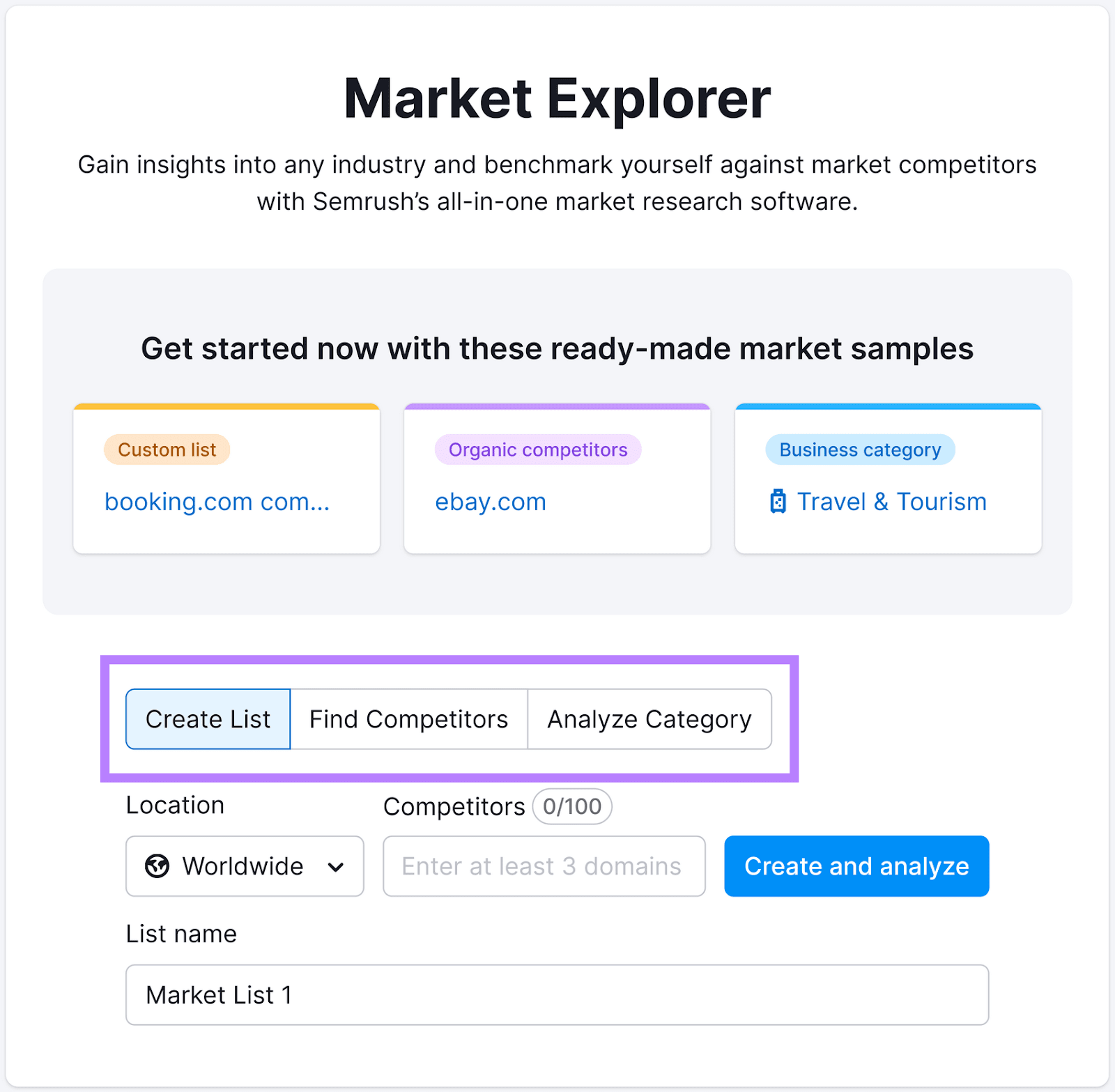 Semrush's Market Explorer tool