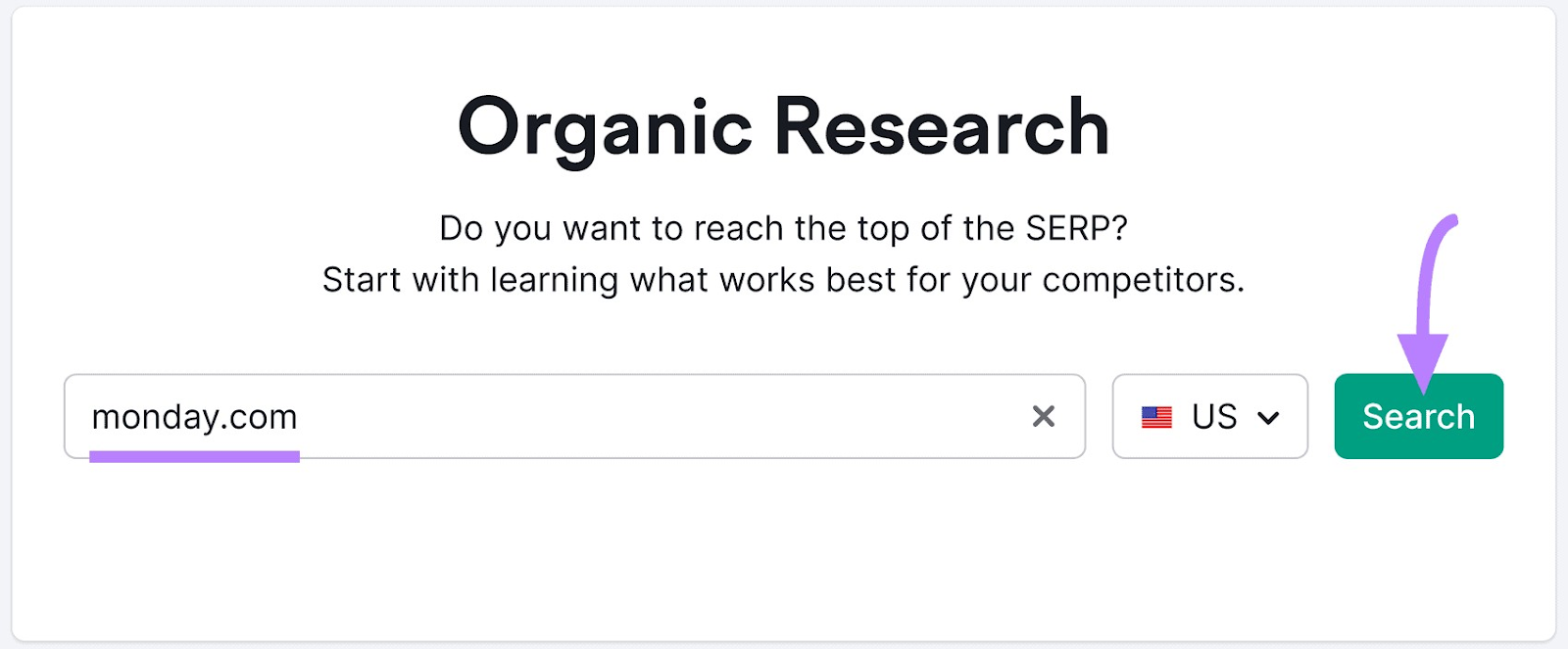 "monday.com" entered into Organic Research tool search bar