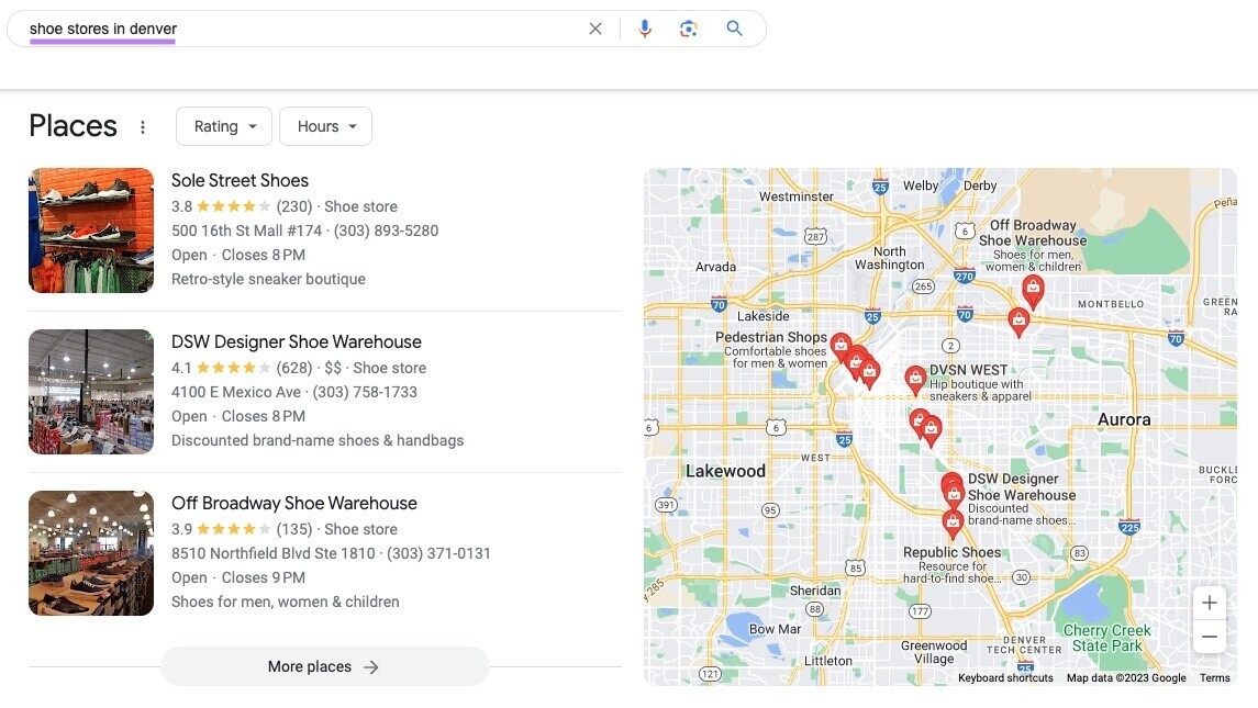 Local results for "shoe stores in denver" query
