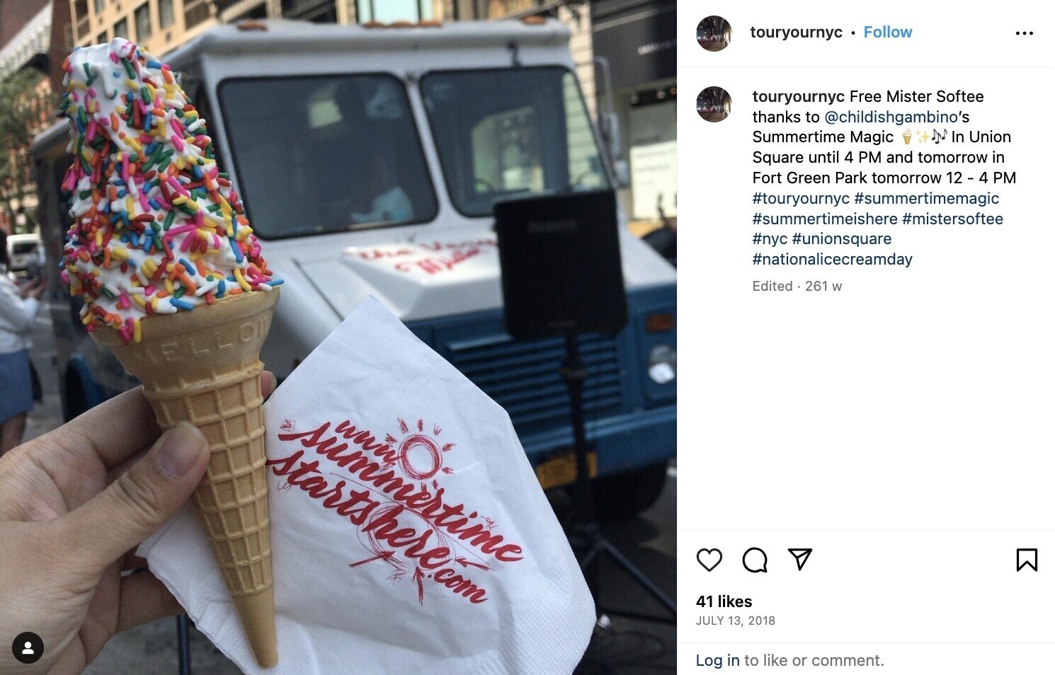 An Instagram post of “Summertime Magic” with ice cream