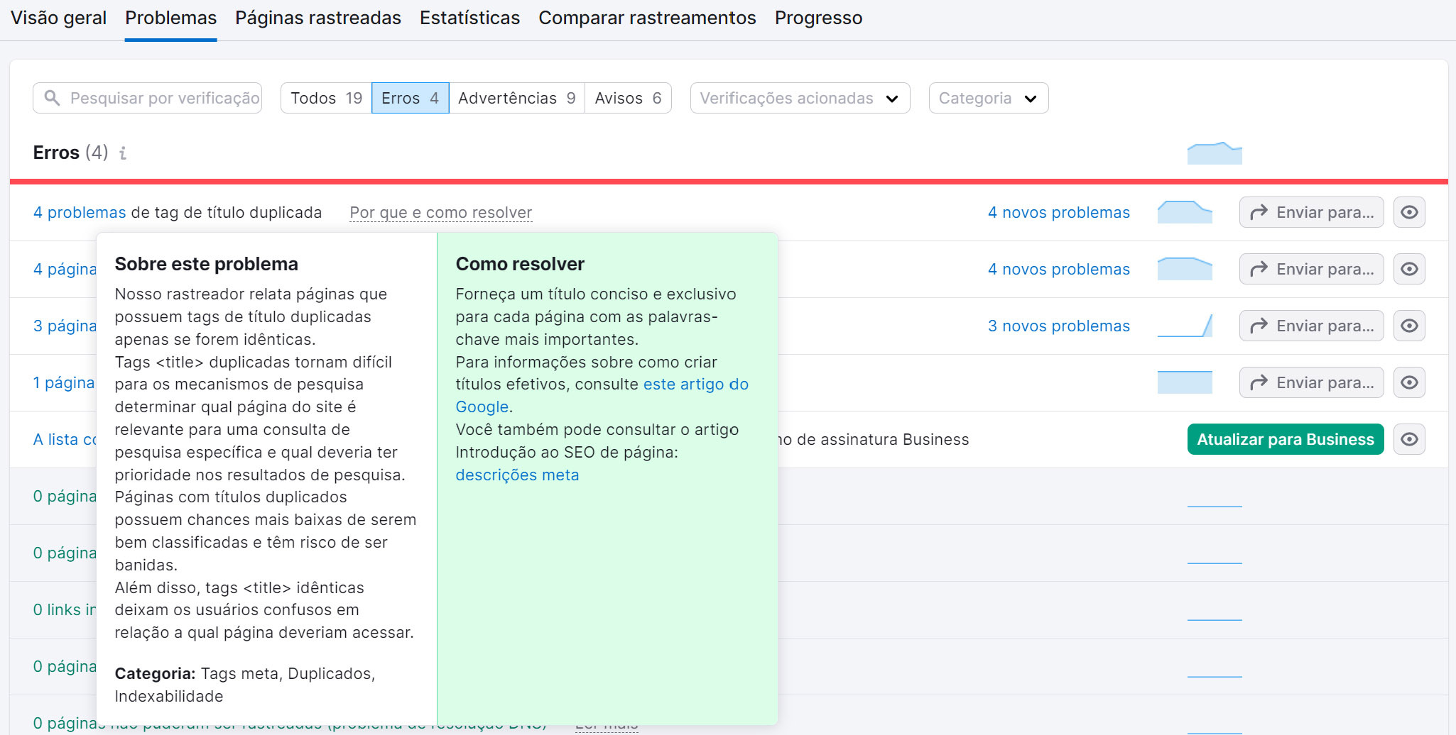 dicas para atrair mais visitantes para o seu site 15 detalhes do problema na ferramenta auditoria do site